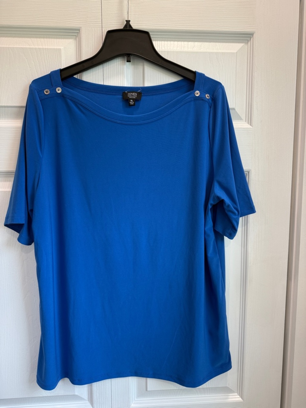 Jones New York Signature Royal Blue Short-Sleeve Top w/ Button Accents Size XL